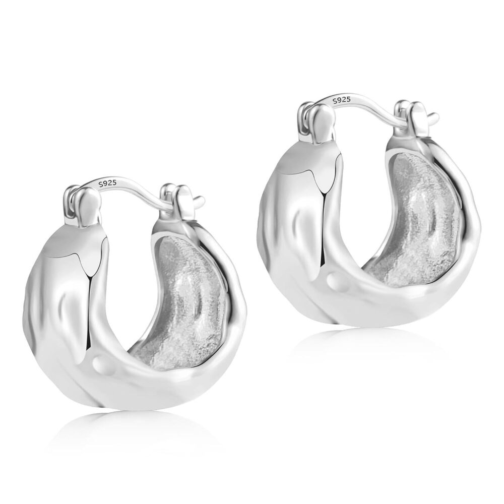 Sterling Silver Chunky Hoop Earrings for Women Hypoallergenic Silver Hammered